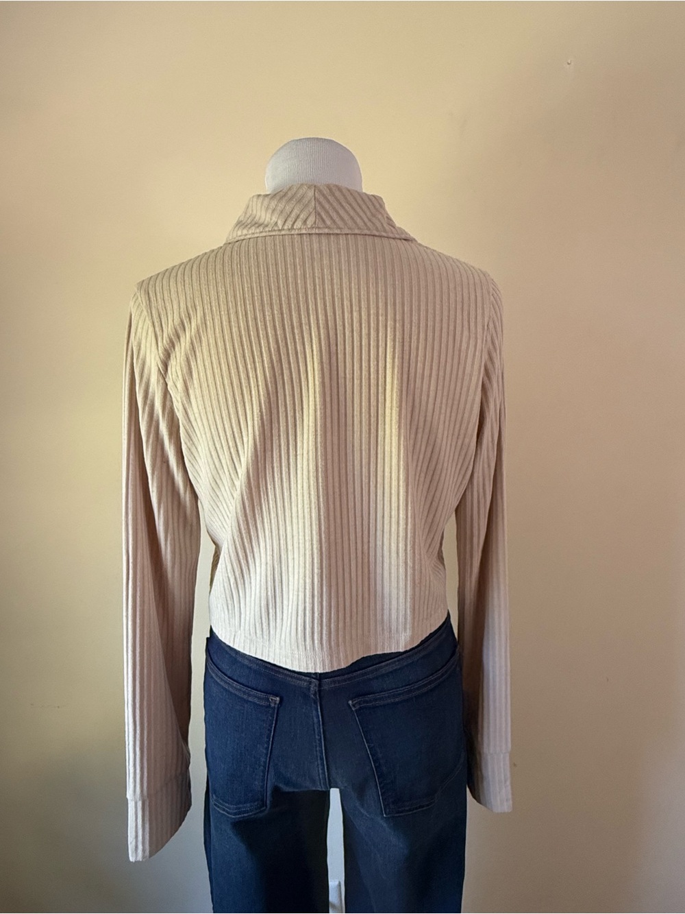 Madewell Ribbed Button-Front Collared Top in Beige - Picture 3 of 5